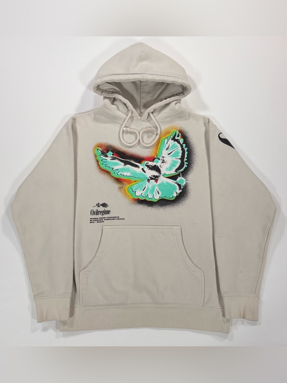 Civil Regime Mens Hoodie Small Tan Beige Graphic Flying Dove Streetwear Pullover